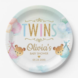 Assiettes En Carton Twins Baby Girl Garçon mignonne Bear Balloons Bab