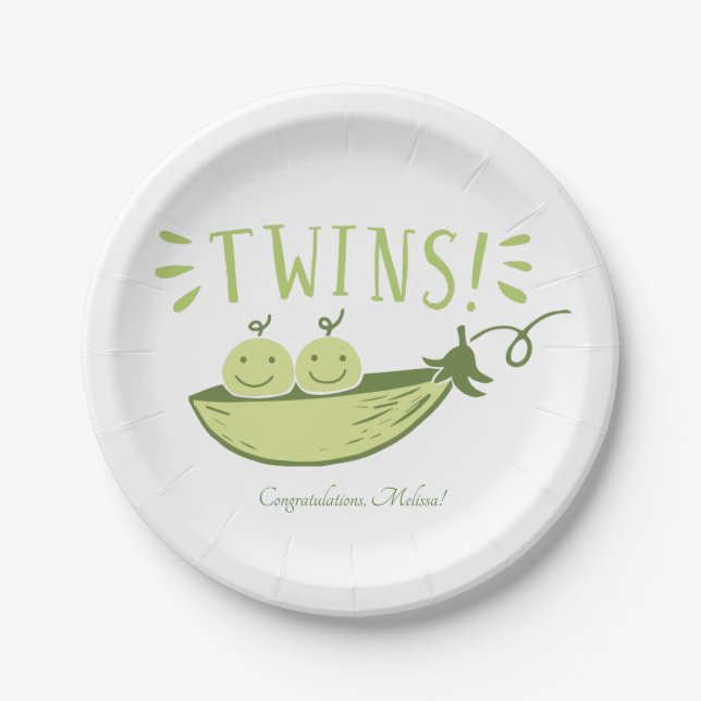 Assiettes En Carton Twins Baby shower Deux pois dans un pod (Devant)