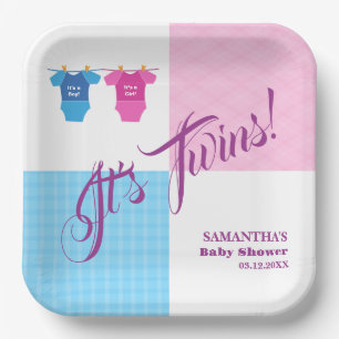 Assiettes En Carton Twins Baby shower Party Girl Boy.