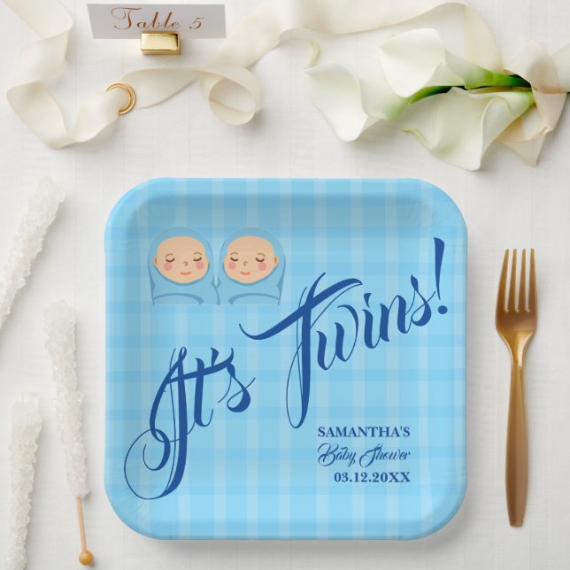 Assiettes En Carton Twins Boys Baby shower Party Blue. (Mariage)