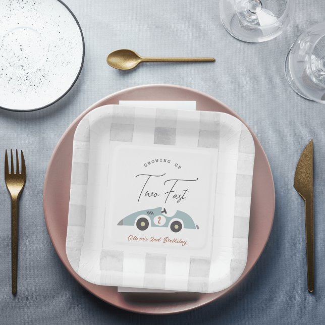 Assiettes En Carton Two Fast Blue Race Car Boy 2nd Birthday (Créateur téléchargé)