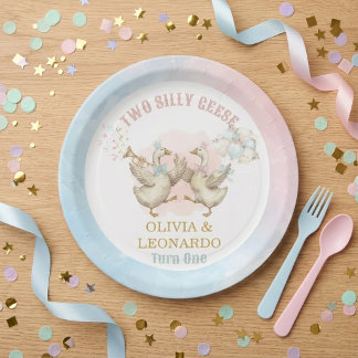 Assiettes En Carton Two Silly Geese Boy & Girl Twins Birthday