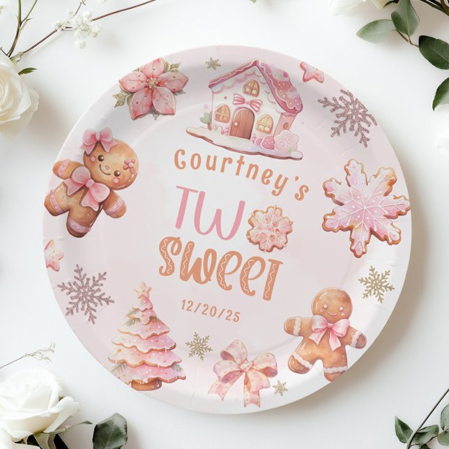 Assiettes En Carton Two Sweet Christmas pink 2nd birthday cookies (Créateur téléchargé)