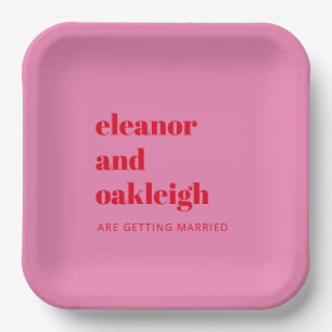 Assiettes En Carton Typographie audacieuse rose vif et rouge Mariage m