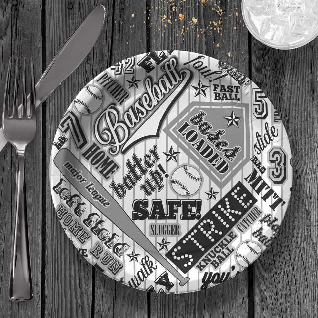 Assiettes En Carton Typographie de baseball Black White Stripes ID770 (Créateur téléchargé)