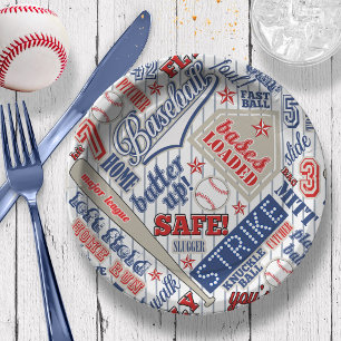 Assiettes En Carton Typographie de baseball Rouge Blanc Bleu Bleu Trap