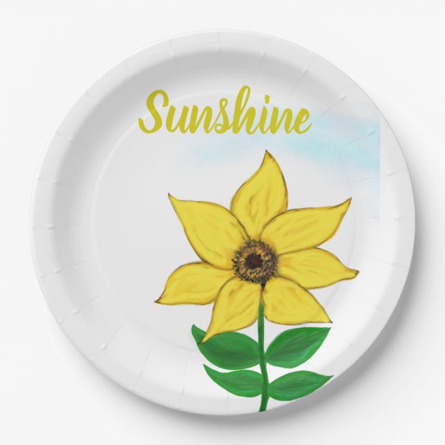 Assiettes En Carton Typographie du tournesol jaune (Devant)