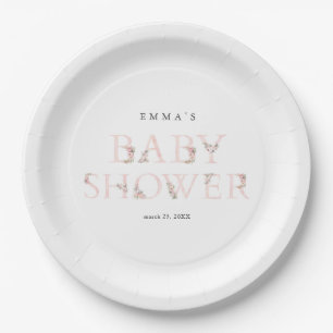 Assiettes En Carton Typographie florale simple Baby shower rose