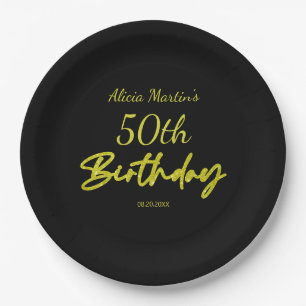 Assiettes En Carton Typographie jaune moderne et minimale Anniversaire