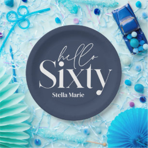 Assiettes En Carton Typographie minimaliste moderne marine bleu 60e an