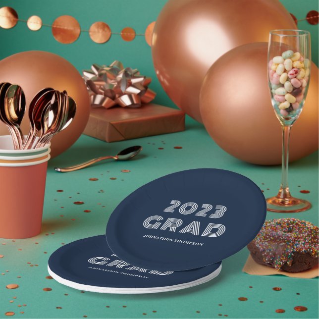 Assiettes En Carton Typographie moderne Blue 2023 graduation (Multi)