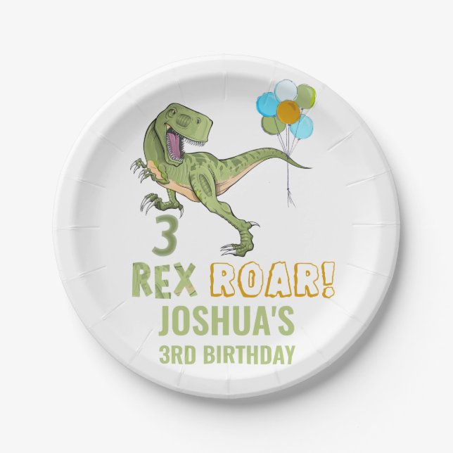 Assiettes En Carton Tyrannosaurus Trois Rex Dino 3e anniversaire (Devant)