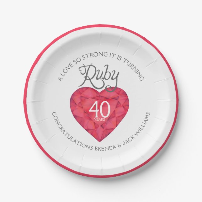 Assiettes En Carton Un amour si fort rubis plaques de mariage (Devant)