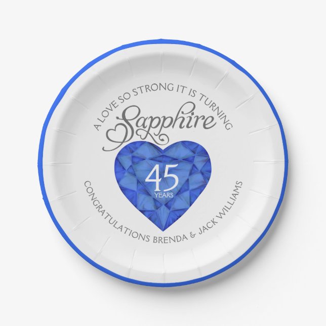 Assiettes En Carton Un amour si forte saphir plaques de mariage (Devant)