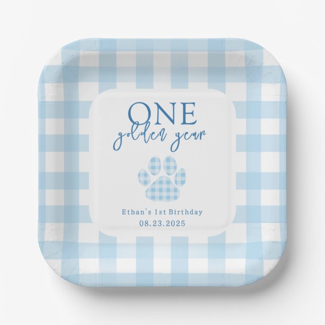 Assiettes En Carton Un an Golden Retriever Boys Anniversaire (Recto)