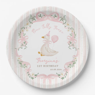 Assiettes En Carton Un anniversaire de 1 an de l'oie rose fleur silly