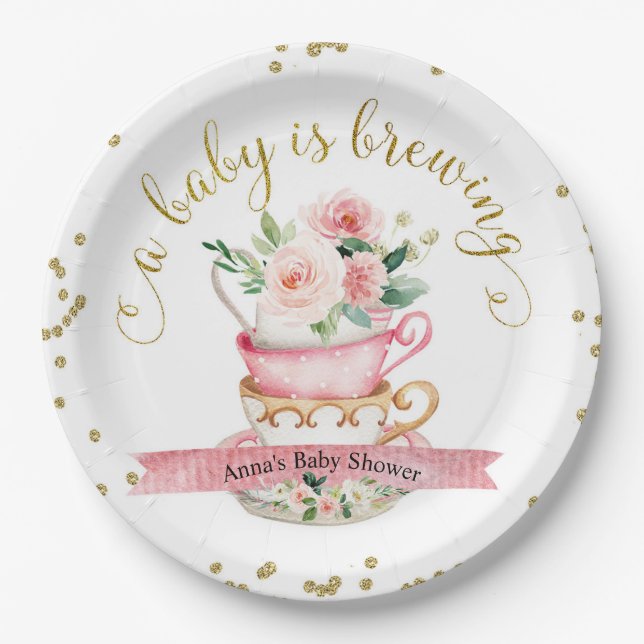 Assiettes En Carton Un bébé brasse Thé Partie Douche Plaque de papier (Devant)