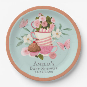 Assiettes En Carton Un bébé brasse un Baby shower de tasses fleuries
