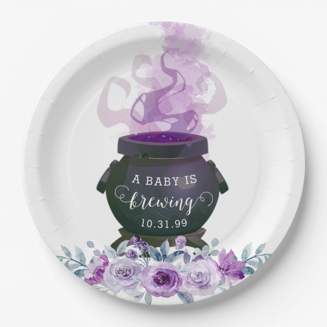 Assiettes En Carton Un bébé brasse un Baby shower d'Halloween (Devant)