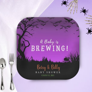 Assiettes En Carton Un bébé brasse un Baby shower d'Halloween