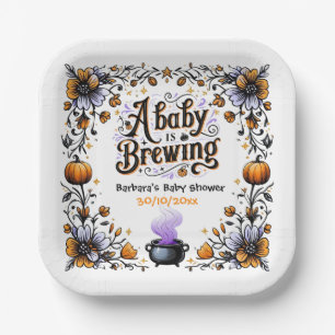 Assiettes En Carton Un bébé brasse un Baby shower d'Halloween