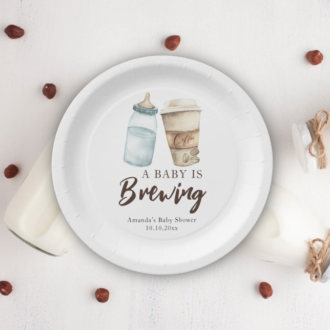 Assiettes En Carton Un bébé brasse une bouteille Baby shower café (Créateur téléchargé)
