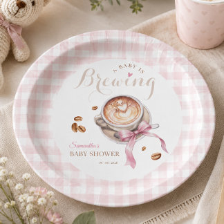 Assiettes En Carton Un bébé prépare du café fête pour bébé ruban rose