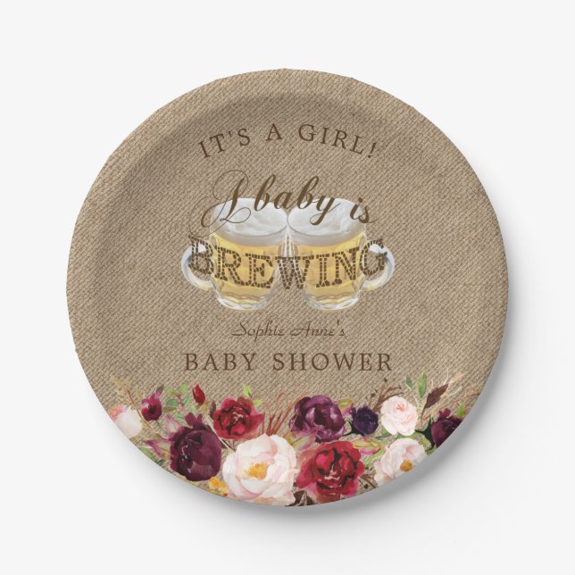 Assiettes En Carton Un bébé souffle le Baby shower floral Burlap (Devant)