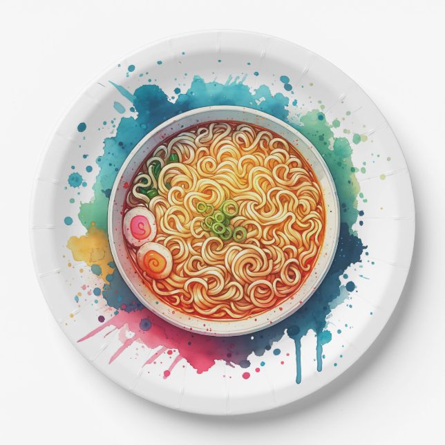 Assiettes En Carton Un bol de nouilles Ramen (Devant)