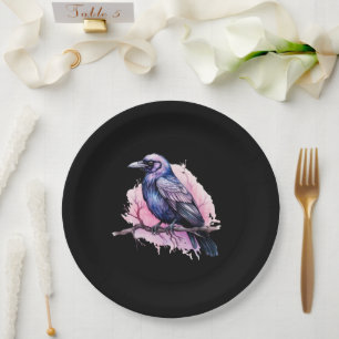 Assiettes En Carton Un Corbeau noir sur une branche