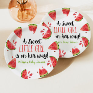 Assiettes En Carton Un doux Baby shower de pastèque pour petite fille