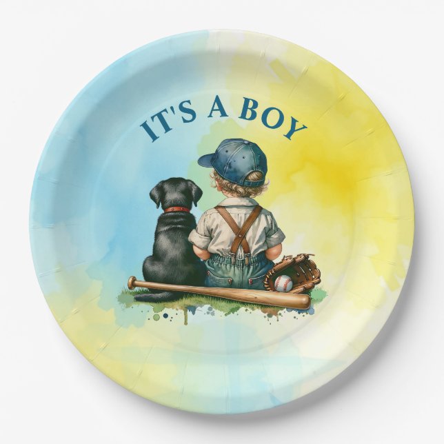Assiettes En Carton Un garçon | Baby shower À Thème De Baseball (Devant)