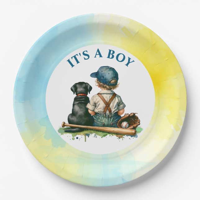 Assiettes En Carton Un garçon | Baby shower À Thème De Baseball (Devant)