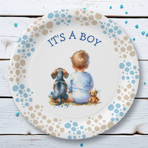 Assiettes En Carton Un garçon Baby shower bébé et chiot de Dachshund