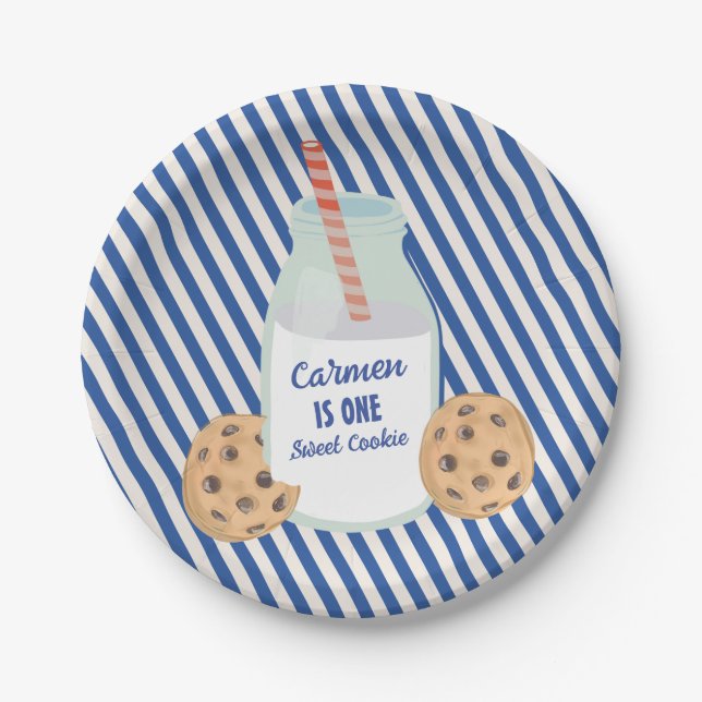 Assiettes En Carton Un gâteau doux premier anniversaire (Devant)