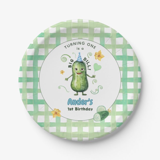Assiettes En Carton Un Gros Cornichon Anniversaire Un An Bleu (Devant)