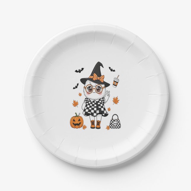 Assiettes En Carton Un joli fantôme d'Halloween (Devant)