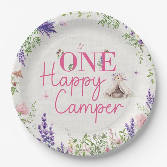 Assiettes En Carton Un Joyeux Camper Girls premier anniversaire (Devant)