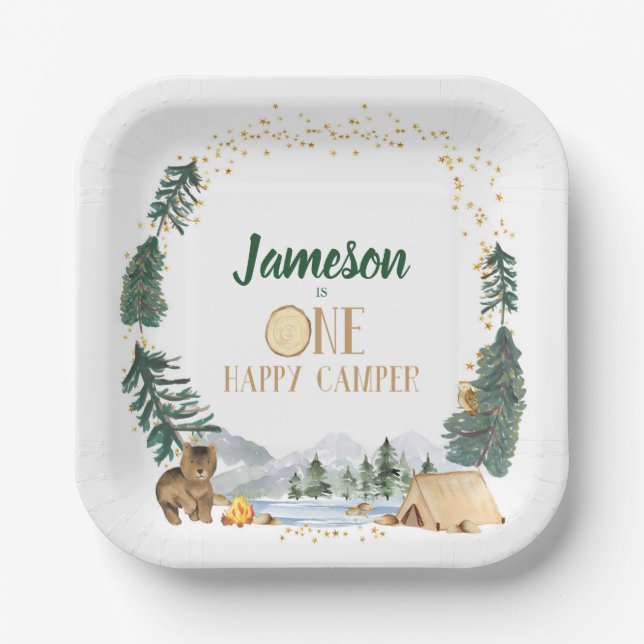 Assiettes En Carton Un Joyeux Camper Plaques de fête d'anniversaire (Recto)