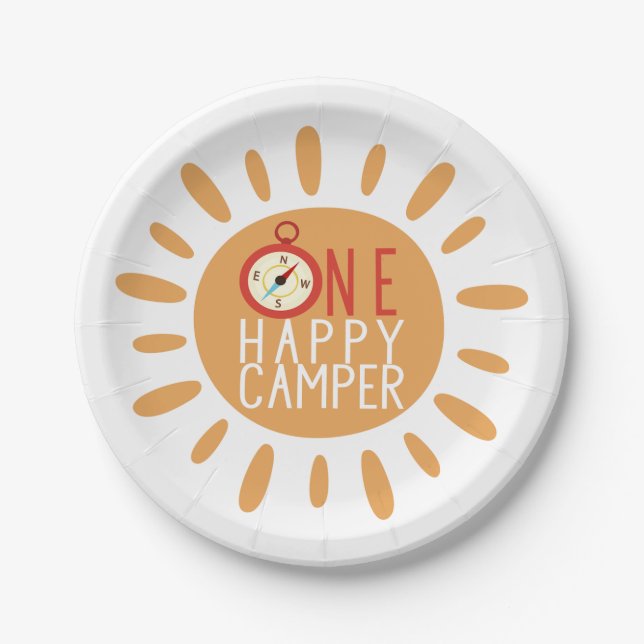 Assiettes En Carton Un Joyeux Camper Premier Anniversaire Camping Sun  (Devant)