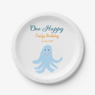 Assiettes En Carton Un joyeux poulpe bleu sous la mer anniversaire