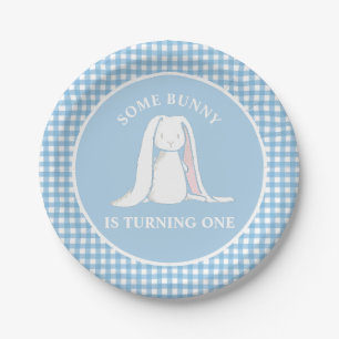 Assiettes En Carton Un lapin est un bleu En vichy anniversaire
