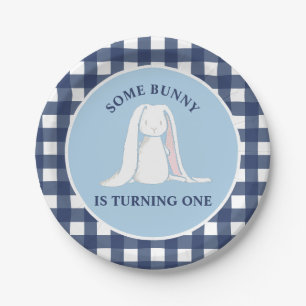 Assiettes En Carton Un lapin est un bleu En vichy anniversaire