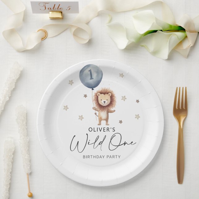 Assiettes En Carton Un Lion Sauvage Avec Ballon Premier anniversaire (Mariage)