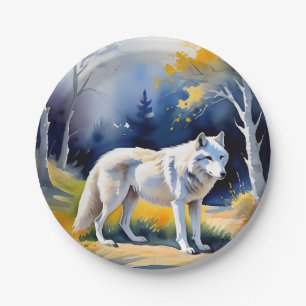 Assiettes En Carton Un loup dans une aquarelle de forêt