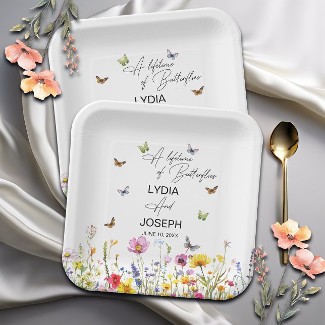 Assiettes En Carton Un mariage papillons fleurs sauvages toute une vie (Créateur téléchargé)