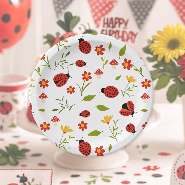 Assiettes En Carton Un mignon bug Ladybug 1er anniversaire (Créateur téléchargé)