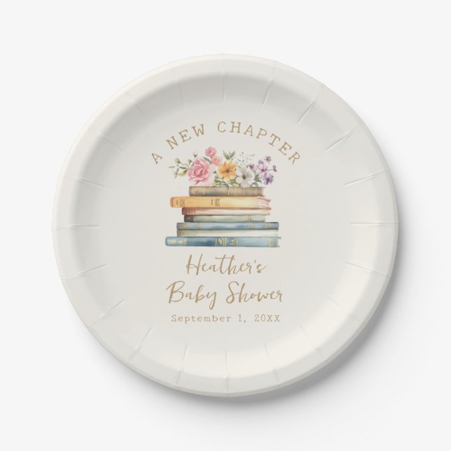Assiettes En Carton Un nouveau Baby shower de livres de chapitre (Devant)