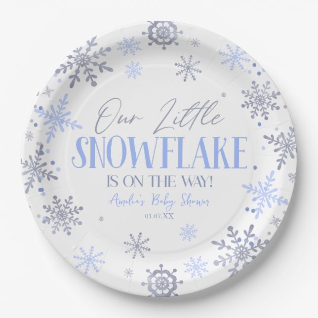 Assiettes En Carton Un petit Baby shower bleu hivernal (Devant)