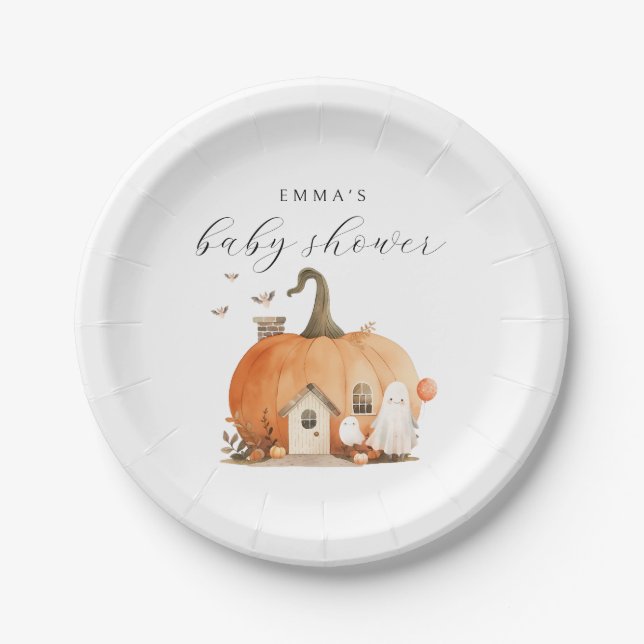 Assiettes En Carton Un petit Baby shower Boo Halloween (Devant)